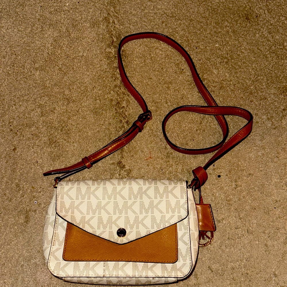 White brown, gold and sort of grayish, Michael Kors monogram purse